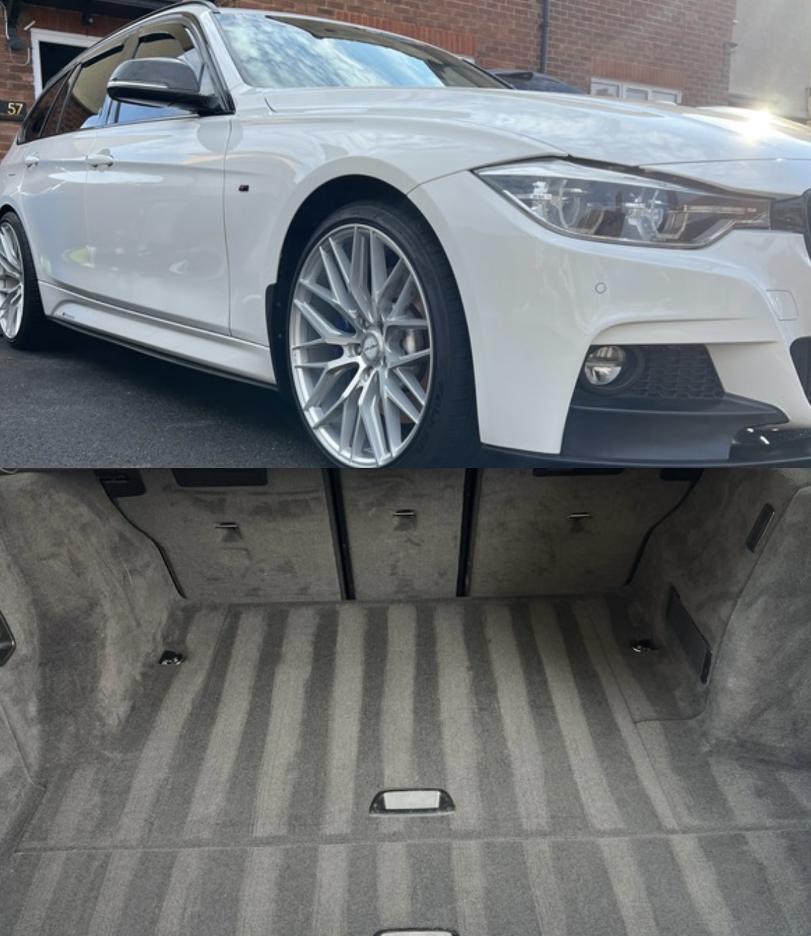 clean BMW after a complete detail, showcasing the boot with carpet lines